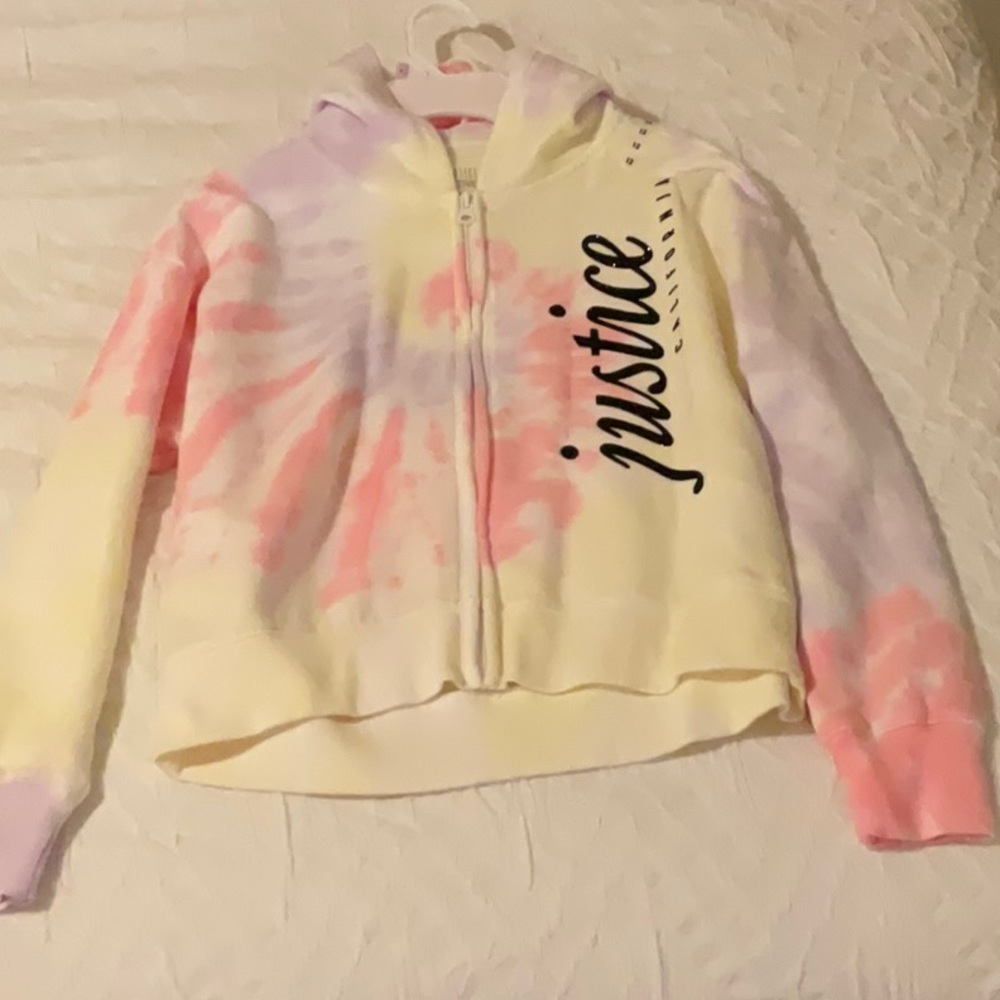 Justice, tie die zip up hoodie, kid/teen, size 12